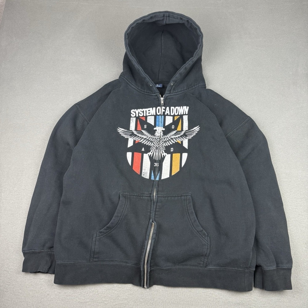 Vintage Y2k System Of A‎ Down Hoodie Men XL Black Zip Up Band Merch Rock Music